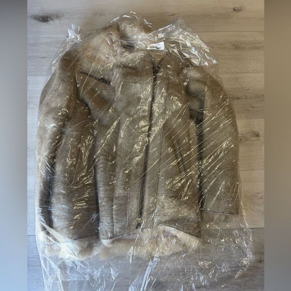 HiSO Rumour Shearling Moto Coat Cement Medium NWT in packaging - Picture 6 of 12